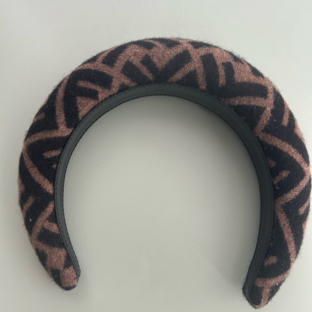 Fendi Plush Padded Headband in Brown and Black Logo Pattern